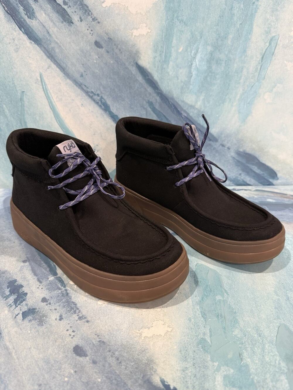 Ryka Vibrant Chukka Boot Black Gum Sole Lace Up Comfort Sneakers Women 8 Wide